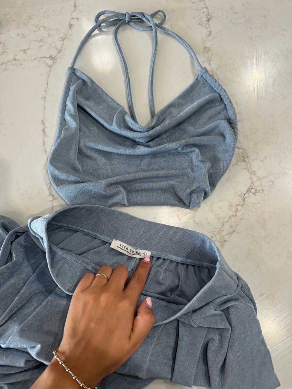 Chic Matching CO-ORD Light Blue Wide-Leg Set - Picture 5 of 16